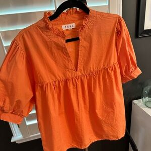 THML Orange Puff Sleeve Blouse with Mandarin Collar
